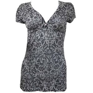 Love Lola-Gray Boho V-Neck Short Sleeve Top (352)